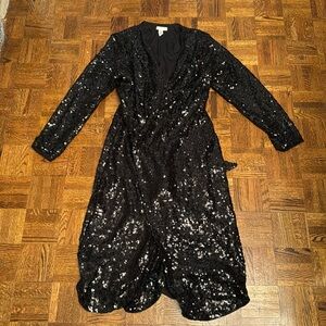 Black sequined wrap dress